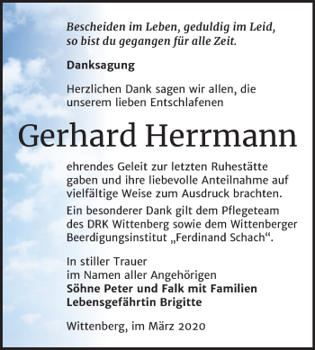 Traueranzeige von Gerhard Herrmann von Mitteldeutsche Zeitung Wittenberg