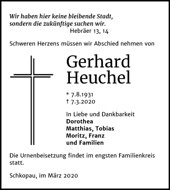 Traueranzeige von Gerhard Heuchel von Mitteldeutsche Zeitung Merseburg/Querfurt