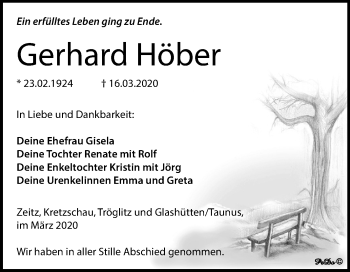 Traueranzeige von Gerhard Höber von Mitteldeutsche Zeitung Zeitz