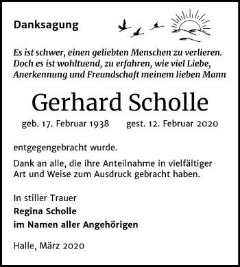 Traueranzeige von Gerhard Scholle von Mitteldeutsche Zeitung Halle/Saalkreis
