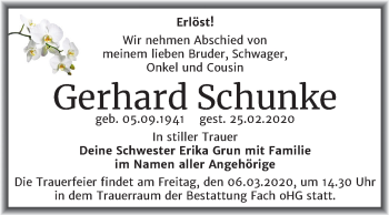 Traueranzeige von Gerhard Schunke von Wochenspiegel Merseburg/Querfurt