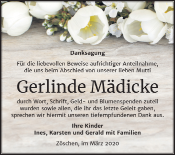 Traueranzeige von Gerlinde Mädicke von Super Sonntag Merseburg/Querfurt