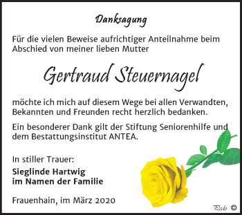 Traueranzeige von Gertruad Steuernagel von Super Sonntag Zeitz