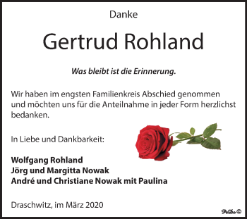 Traueranzeige von Gertrud Rohland von Super Sonntag Zeitz