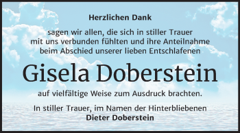 Traueranzeige von Gisela Doberstein von Super Sonntag Wittenberg