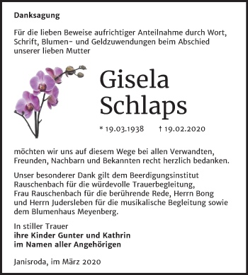 Traueranzeige von Gisela Schlaps von Mitteldeutsche Zeitung Naumburg/Nebra
