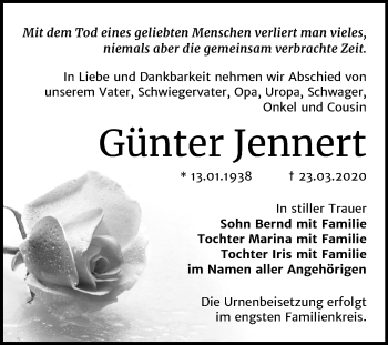 Traueranzeige von Günter Jennert von Mitteldeutsche Zeitung Bernburg