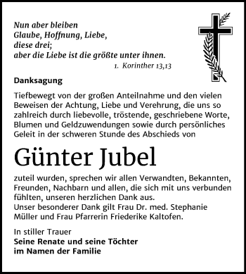 Traueranzeige von Günter Jubel von Super Sonntag Zeitz