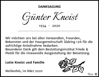 Traueranzeige von Günter Kneist von Wochenspiegel Weißenfels