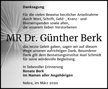 Traueranzeige von Günther Berk von Mitteldeutsche Zeitung Naumburg/Nebra