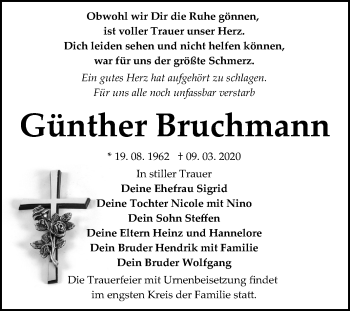 Traueranzeige von Günther Bruchmann von Mitteldeutsche Zeitung Bitterfeld
