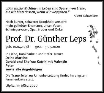 Traueranzeige von Günther Leps von Super Sonntag Merseburg/Querfurt