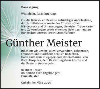 Traueranzeige von Günther Meister von Mitteldeutsche Zeitung Wittenberg