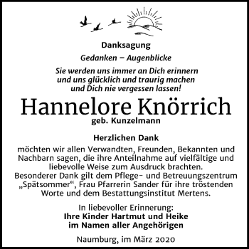 Traueranzeige von Hannelore Knörrich von Wochenspiegel Naumburg/Nebra