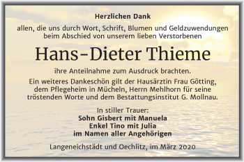Traueranzeige von Hans-Dieter Thieme von Mitteldeutsche Zeitung Merseburg/Querfurt