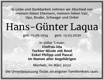 Traueranzeige von Hans-Günter Laqua von Mitteldeutsche Zeitung Merseburg/Querfurt