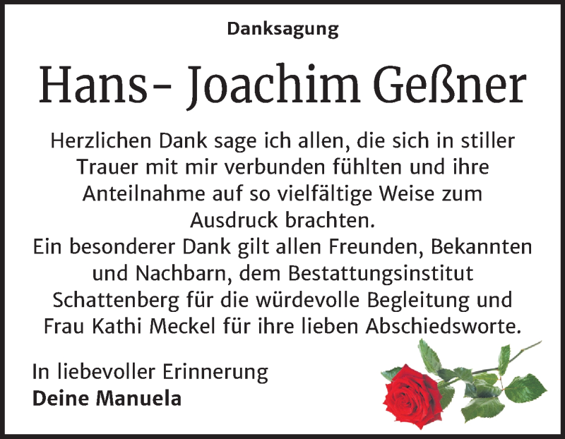 Traueranzeige für Hans-Joachim Geßner vom 21.03.2020 aus Mitteldeutsche Zeitung Quedlinburg