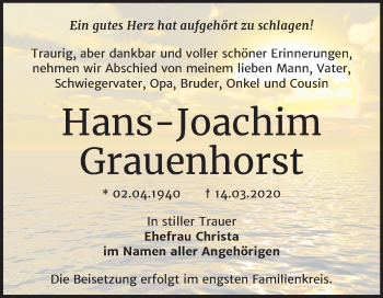 Traueranzeige von Hans-Joachim Grauenhorst von Mitteldeutsche Zeitung Bernburg