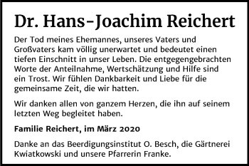 Traueranzeige von Hans-Joachim Reichert von Super Sonntag Dessau-Roßlau