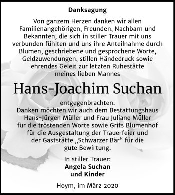Traueranzeige von Hans-Joachim Suchan von Super Sonntag Aschersleben