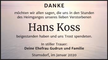 Traueranzeige von Hans Koss von Mitteldeutsche Zeitung Bitterfeld