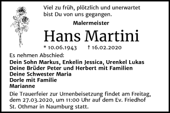 Traueranzeige von Hans Martini von Wochenspiegel Naumburg/Nebra
