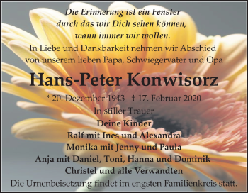 Traueranzeige von Hans-Peter Konwisorz von Mitteldeutsche Zeitung Bitterfeld