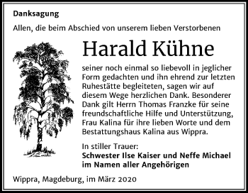 Traueranzeige von Harald Kühne von Super Sonntag Sangerhausen