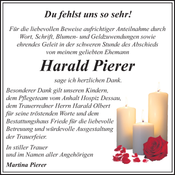 Traueranzeige von Harald Pierer von Mitteldeutsche Zeitung Dessau-Roßlau