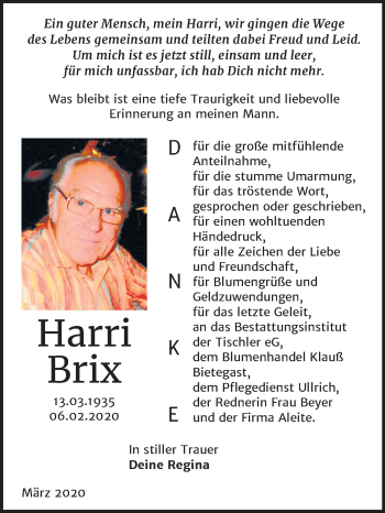 Traueranzeige von Harri Brix von Mitteldeutsche Zeitung Wittenberg