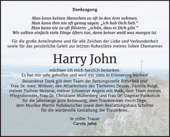 Traueranzeige von Harry John von Wochenspiegel Bitterfeld