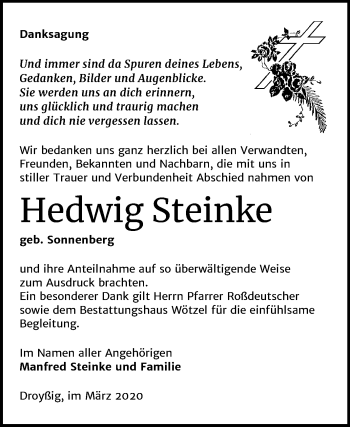 Traueranzeige von Hedwig Steinke von Mitteldeutsche Zeitung Zeitz