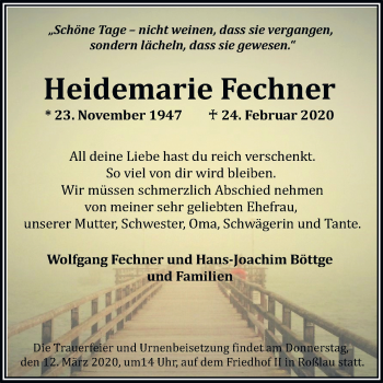 Traueranzeige von Heidemarie Fechner von Mitteldeutsche Zeitung Dessau-Roßlau