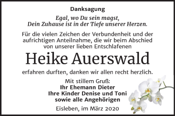 Traueranzeige von Heike Auerswald von Mitteldeutsche Zeitung Mansfelder Land