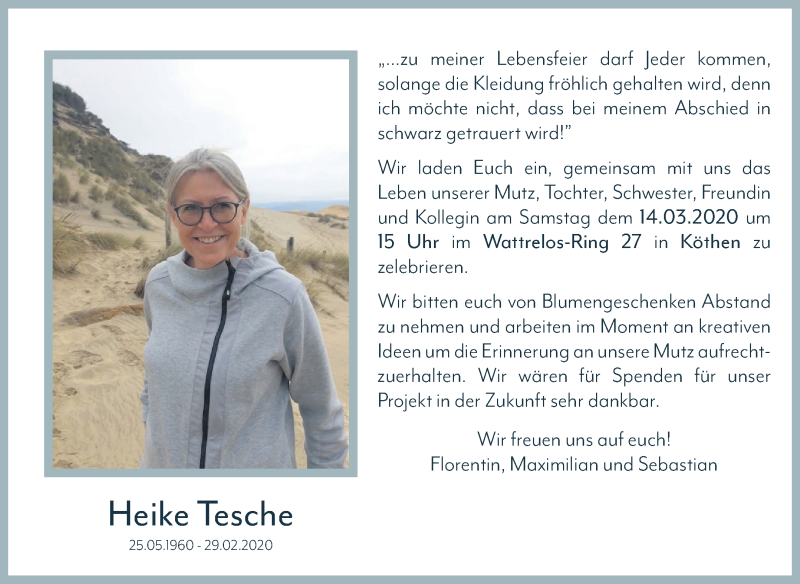  Traueranzeige für Heike Tesche vom 07.03.2020 aus Super Sonntag Köthen