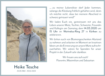 Traueranzeige von Heike Tesche von Mitteldeutsche Zeitung Köthen