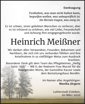 Traueranzeige von Heinrich Meißner von Super Sonntag Mansfelder Land