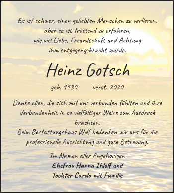 Traueranzeige von Heinz Gotsch von Mitteldeutsche Zeitung Weißenfels