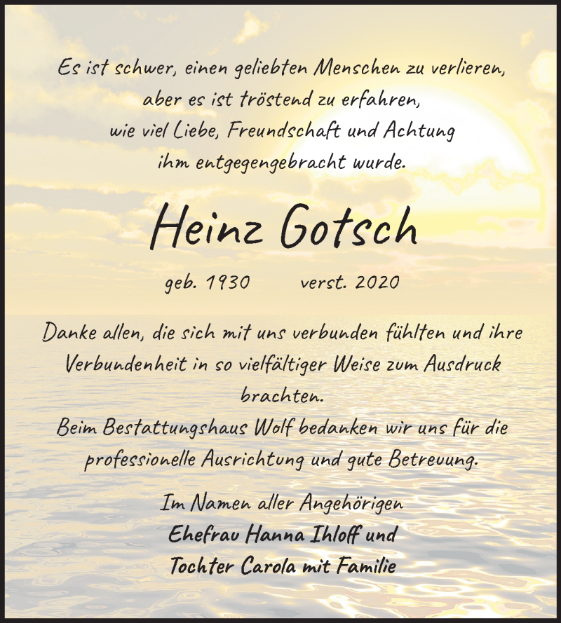  Traueranzeige für Heinz Gotsch vom 07.03.2020 aus Mitteldeutsche Zeitung Weißenfels
