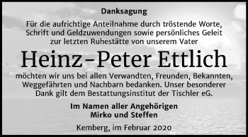 Traueranzeige von Heinz-Peter Ettlich von Mitteldeutsche Zeitung Wittenberg