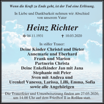 Traueranzeige von Heinz Richter von Mitteldeutsche Zeitung Dessau-Roßlau