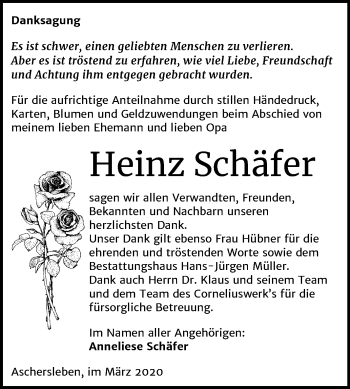 Traueranzeige von Heinz Schäfer von Super Sonntag Aschersleben