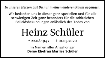 Traueranzeige von Heinz Schüler von Mitteldeutsche Zeitung Halle/Saalkreis