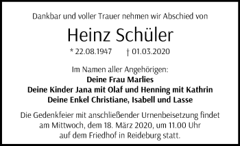 Traueranzeige von Heinz Schüler von Mitteldeutsche Zeitung Halle/Saalkreis