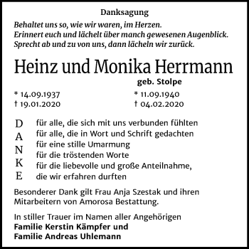 Traueranzeige von Heinz und Monika Herrmann von Mitteldeutsche Zeitung Dessau-Roßlau