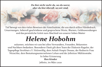 Traueranzeige von Helene Hobohm von Wochenspiegel Bitterfeld