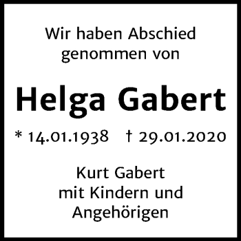 Traueranzeige von Helga Gabert von Mitteldeutsche Zeitung Halle/Saalkreis