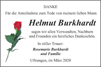 Traueranzeige von Helmut Burkhardt von Mitteldeutsche Zeitung Sangerhausen