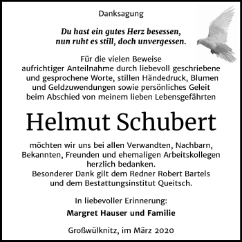 Traueranzeige von Helmut Schubert von Mitteldeutsche Zeitung Köthen