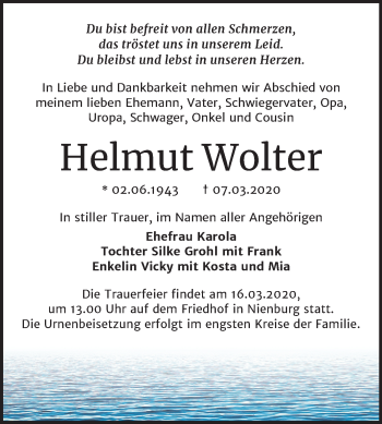 Traueranzeige von Helmut Wolter von Mitteldeutsche Zeitung Bernburg